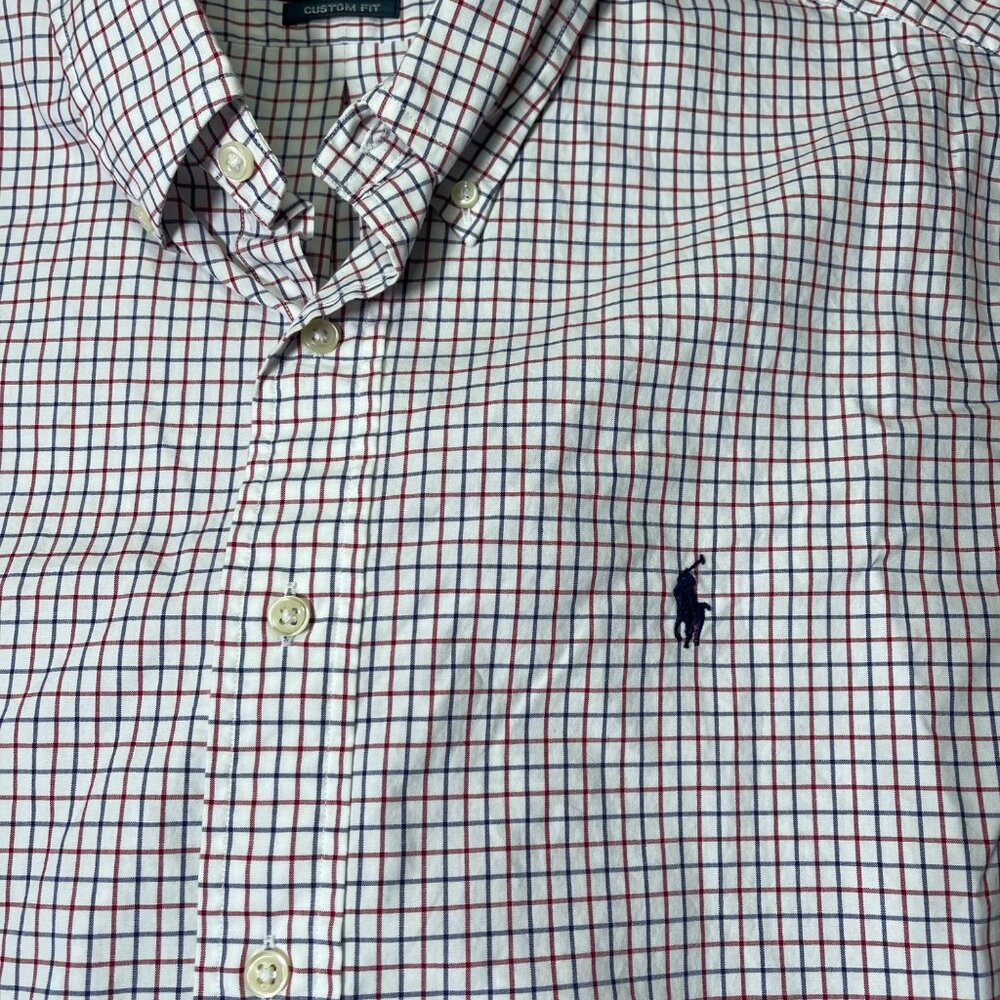 Polo Ralph Lauren XXL Custom Fit Oxford Shirt Red White Blue Plaid 100% Cotton - Picture 3 of 6